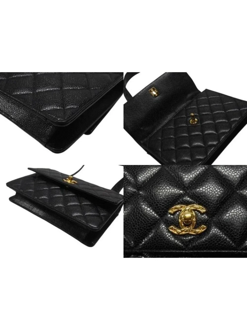 Chanel Bag Caviar Leather CC Logo Black Vintage Gold